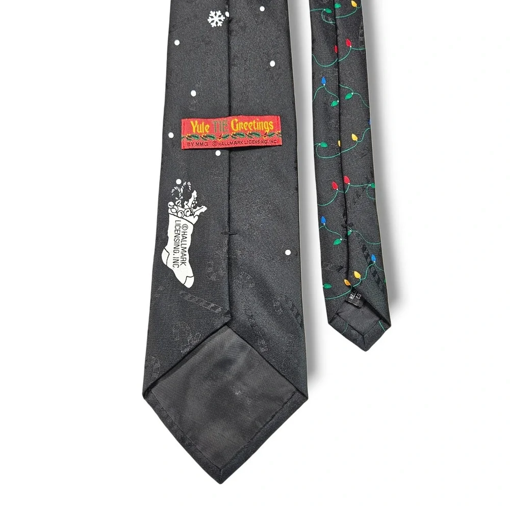 Hallmark Silk‎ Necktie Christmas Jacquard Santa Reindeer Lights Black OS